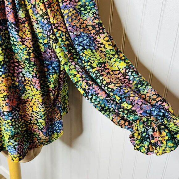 It’s Women's Plus 2XL Multicolor Blouse Ballon Sleeves Abstract Colorful Scoop - Picture 4 of 14